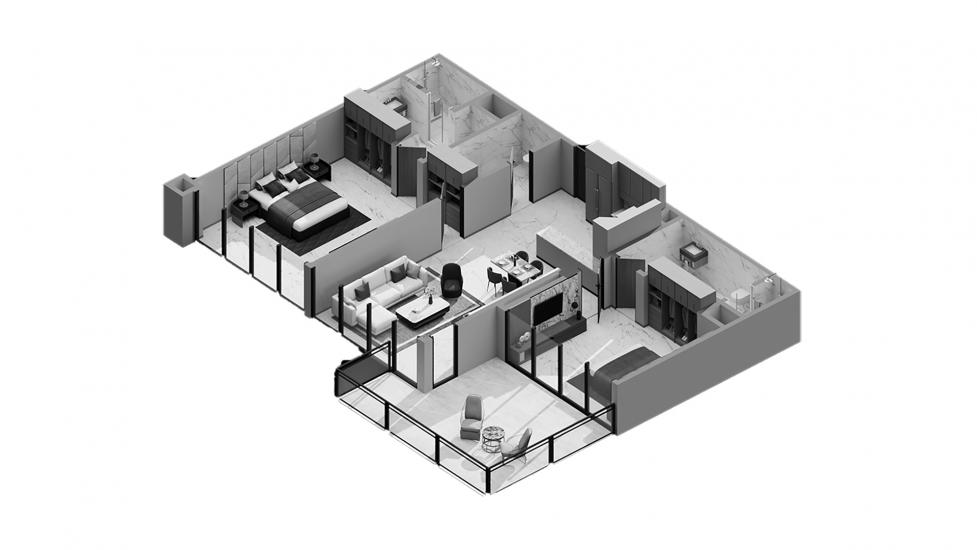 Планировка апартаментов «2BR Type A3 99SQM» 3 комнаты в ЖК ELEGANCE TOWER
