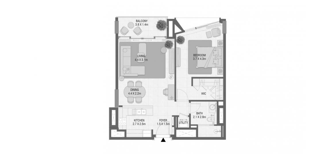Планировка апартаментов «74 SQ.M 1 BEDROOM TYPE 01» 2 комнаты в ЖК DESIGN QUARTER AT D3