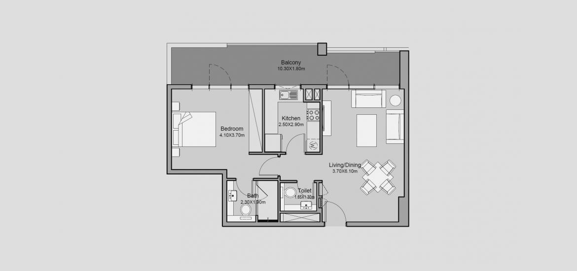 Планировка апартаментов «79 SQ.M 1 BR TYPE 03» 2 комнаты в ЖК MILLENNIUM TALIA RESIDENCES