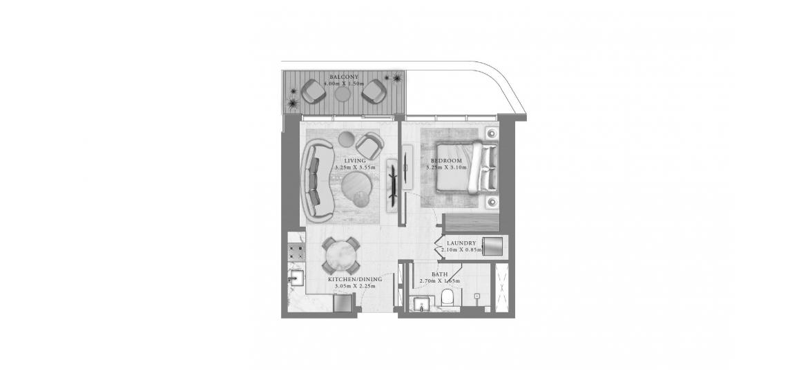 Планировка апартаментов «53 SQ.M 1 BEDROOM» 2 комнаты в ЖК SEAPOINT RESIDENCES