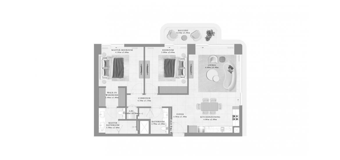 Планировка апартаментов «BAYLINE TWO-BEDROOM-TYPE-C-112M» 2 спальни в ЖК BAYLINE