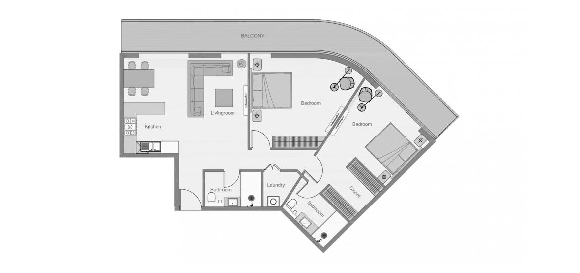 Планировка апартаментов «THE CENTRAL DOWNTOWN TWO-BEDROOMS-TYPE-4-135M» 2 спальни в ЖК THE CENTRAL DOWNTOWN