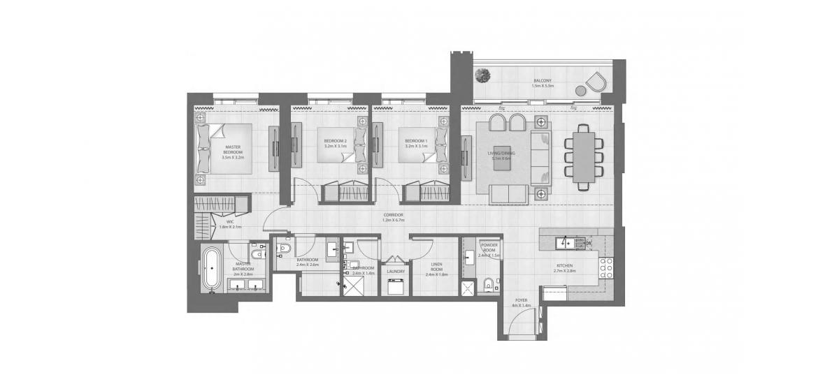 Apartment floor plan «C», 3 bedrooms in CREEK EDGE