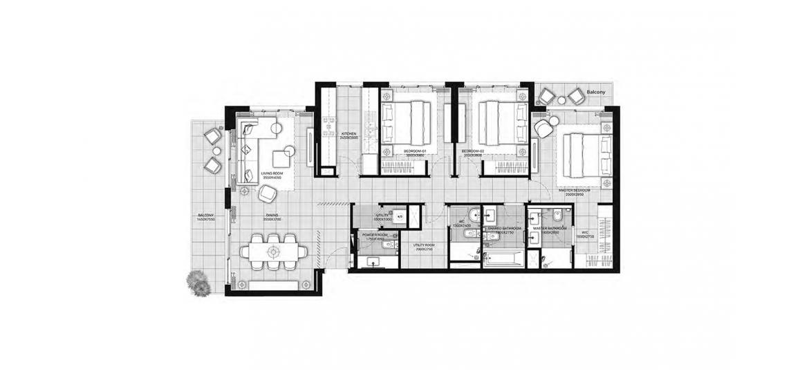 Apartment floor plan «GOLF VIEWS 3BR 143SQM», 3 bedrooms in GOLF VIEWS