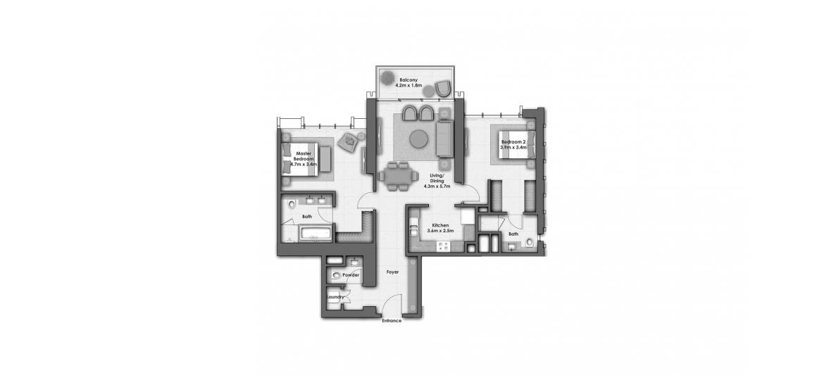Apartment floor plan «DOWNTOWN VIEWS I 2BR 130SQM», 2 bedrooms in DOWNTOWN VIEWS I