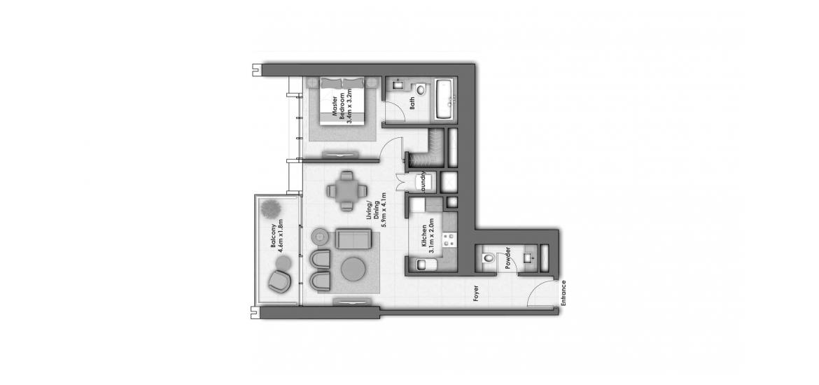 Apartment floor plan «DOWNTOWN VIEWS I 1BR 82SQM», 1 bedroom in DOWNTOWN VIEWS I