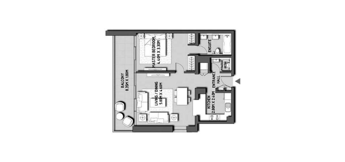 Apartment floor plan «BLVD CRESCENT 1BR 84SQM», 1 bedroom in BLVD CRESCENT