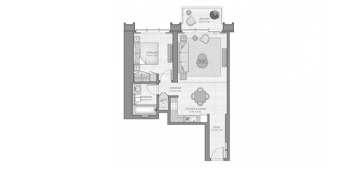Apartment floor plan «A», 1 bedroom in THE GRAND