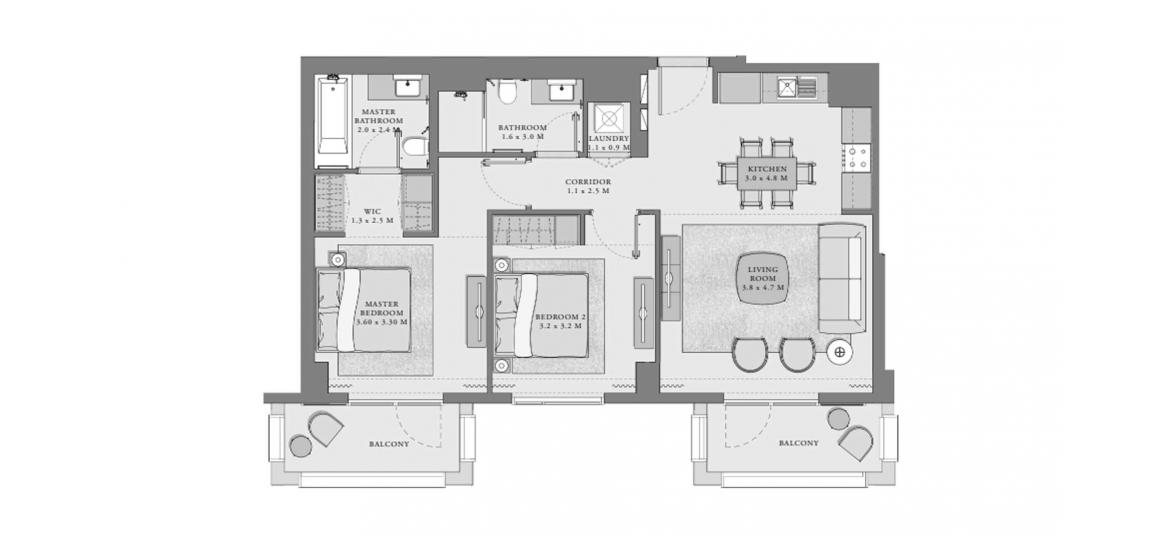 Apartment floor plan «A», 2 bedrooms in CREEK BEACH ORCHID