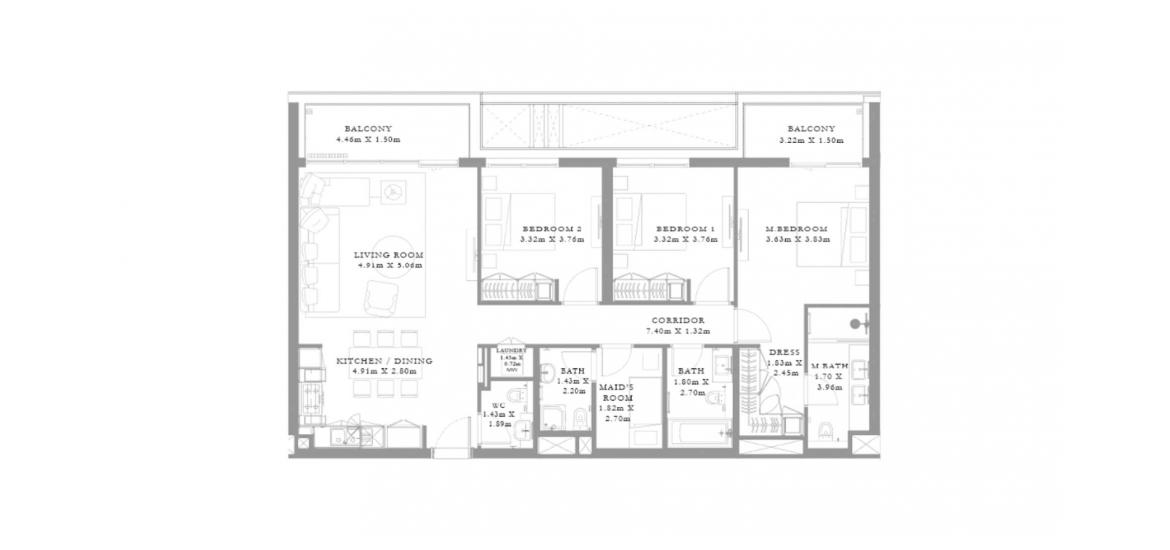 Apartment floor plan «E», 3 bedrooms in SEAGATE