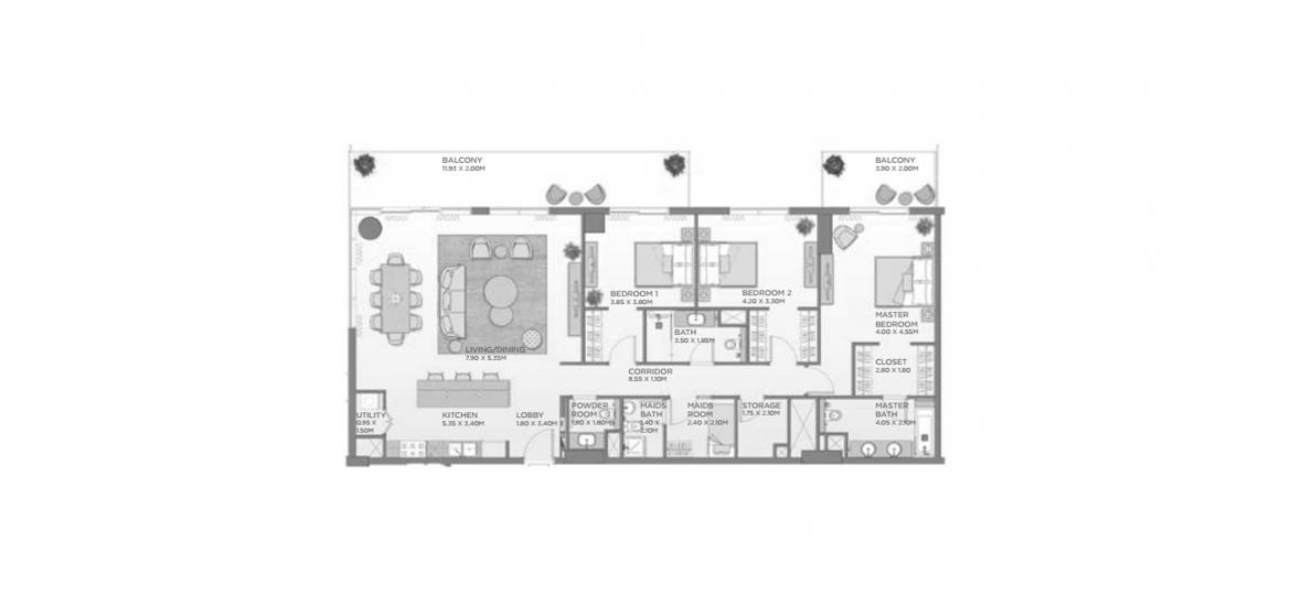 Apartment floor plan «209SQM A3», 3 bedrooms in CASTLETON