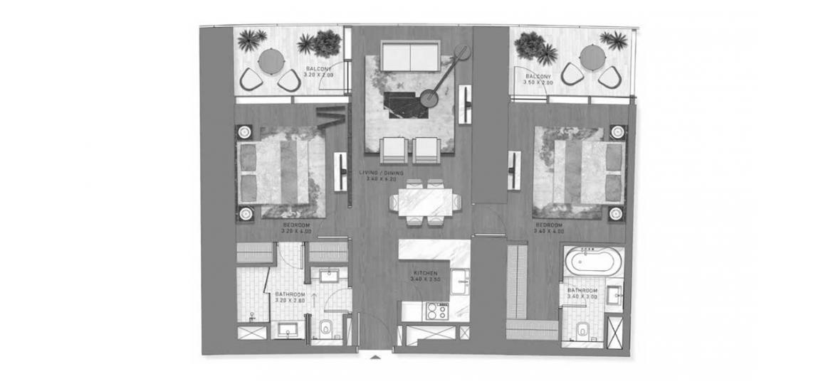 Apartment floor plan «88.53SQM», 2 bedrooms in SAFA TWO