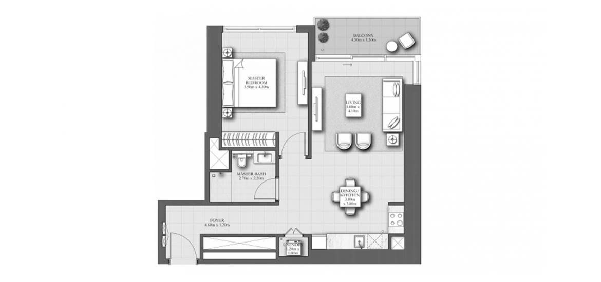 Apartment floor plan «82SQM C», 1 bedroom in MARINA SHORES
