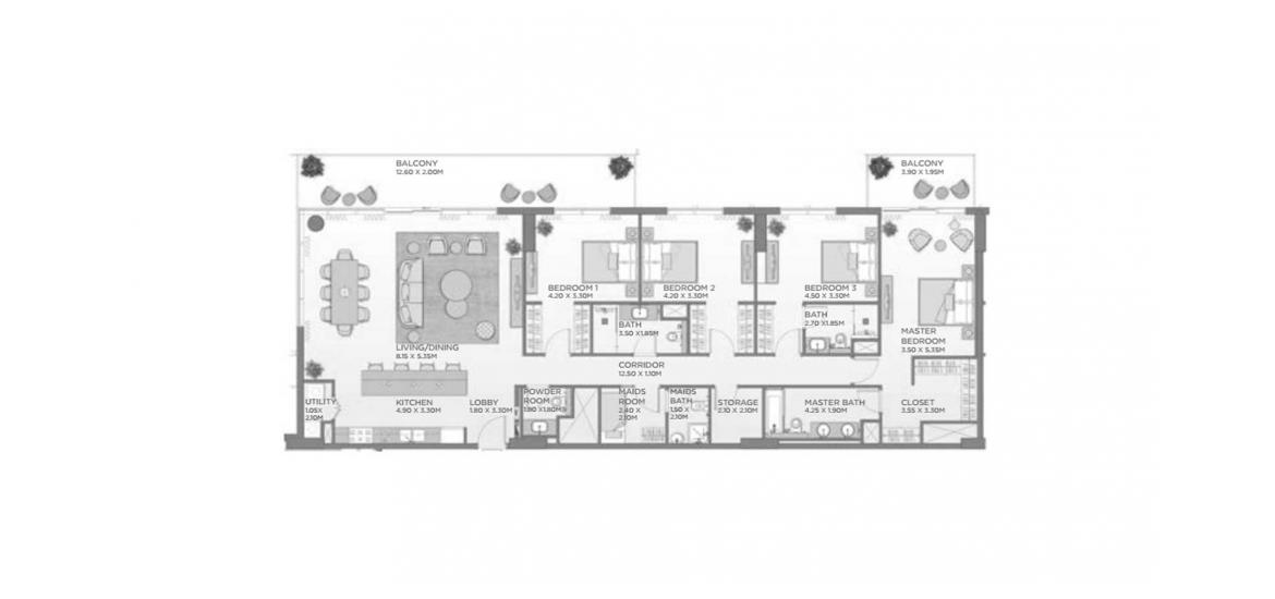 Apartment floor plan «252SQM A2», 4 bedrooms in CASTLETON