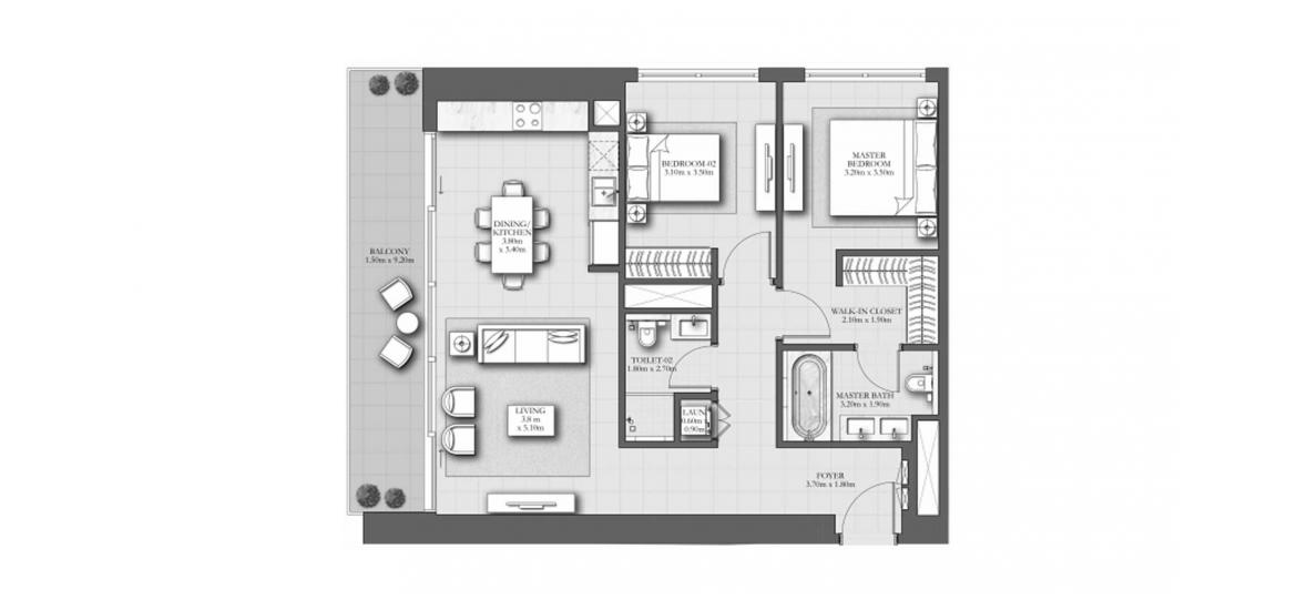 Apartment floor plan «114SQM A», 2 bedrooms in MARINA SHORES