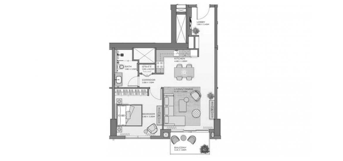 Apartment floor plan «72SQM A7», 1 bedroom in CASTLETON