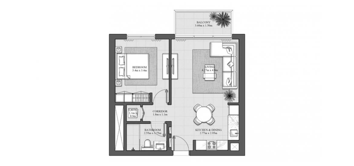 Apartment floor plan «63SQM 3», 1 bedroom in HILLS PARK