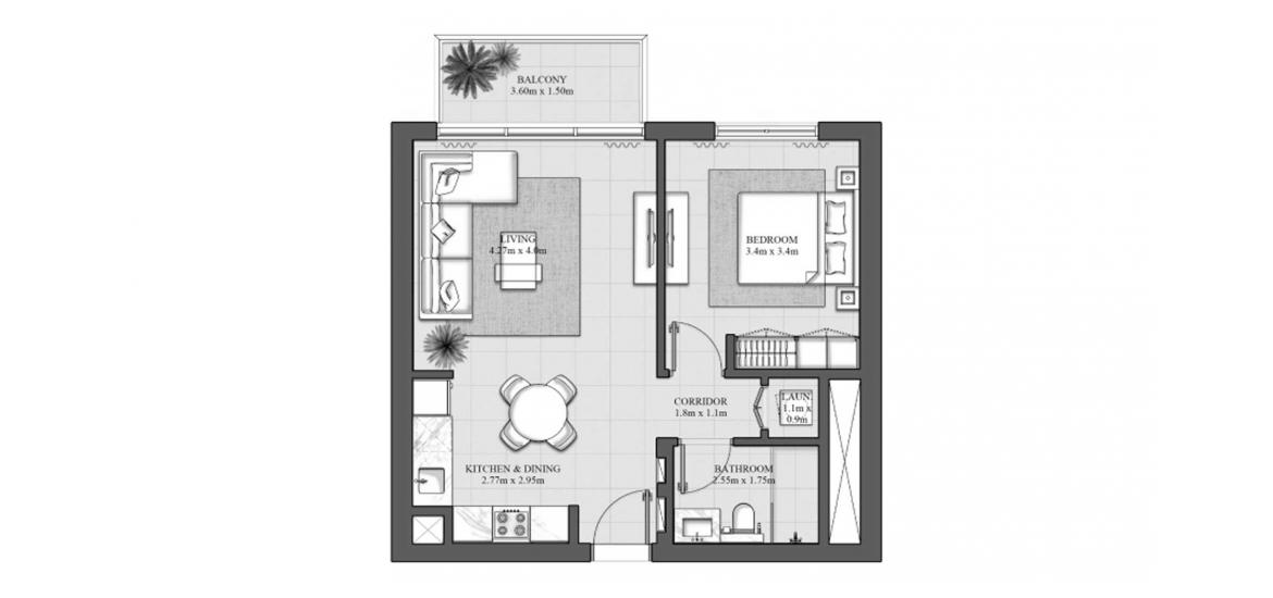 Apartment floor plan «63SQM 5», 1 bedroom in HILLS PARK