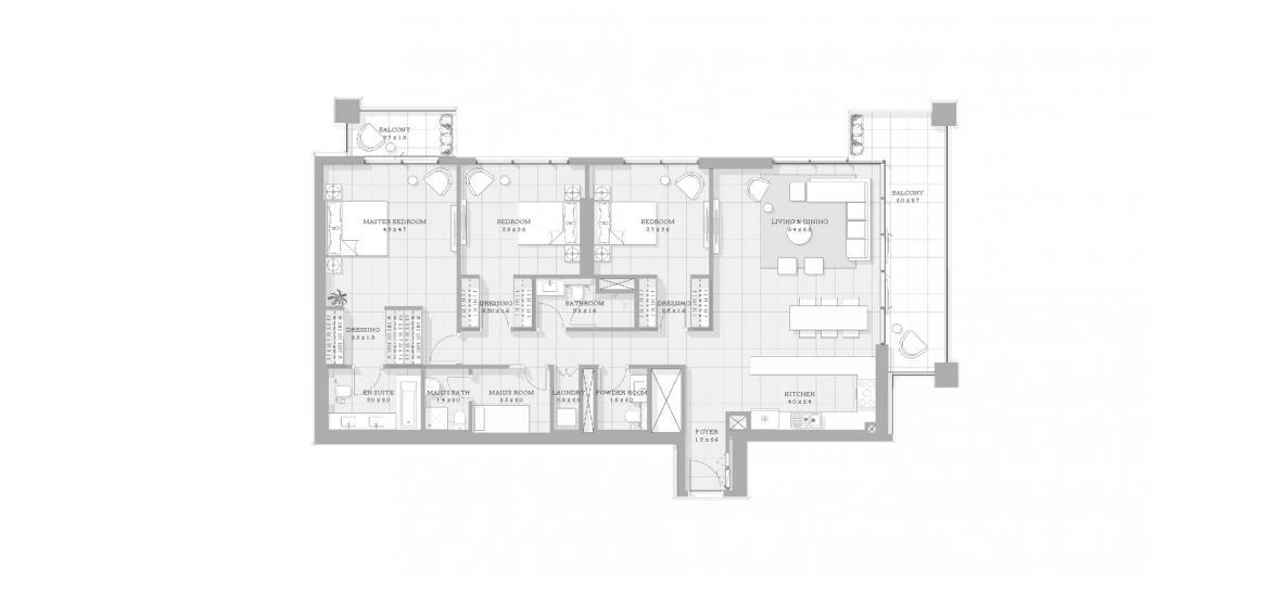 Apartment floor plan «3BR TYPE 02», 3 bedrooms in BLUEWATERS BAY