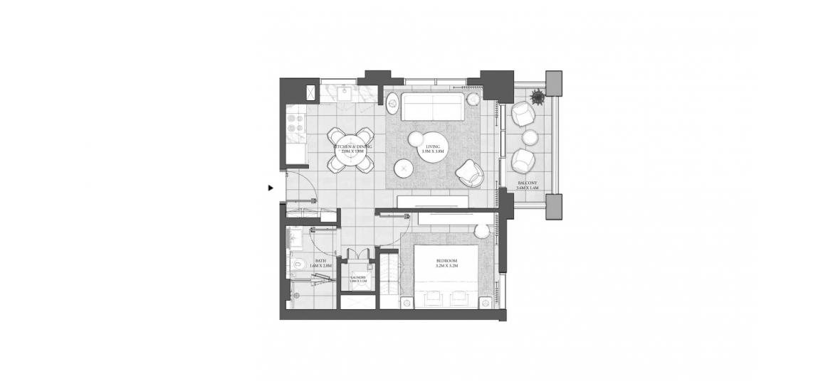 Apartment floor plan «57 SQ.M 1BR BUILDING 2», 1 bedroom in CEDAR RESIDENCES