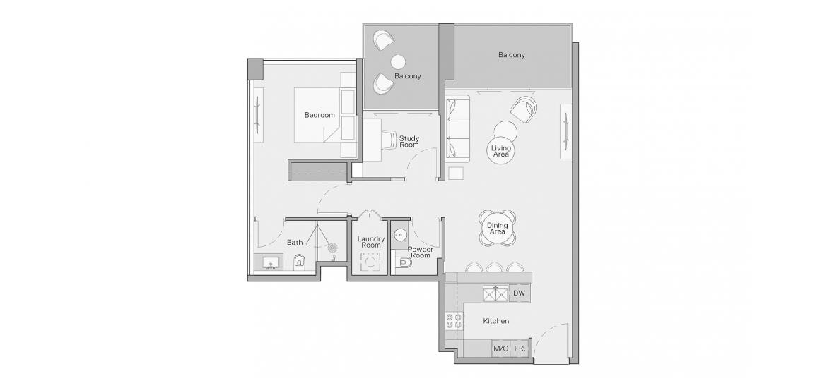Apartment floor plan «93 SQ.M 1 BEDROOM TYPE B», 1 bedroom in THE CRESTMARK APARTMENTS