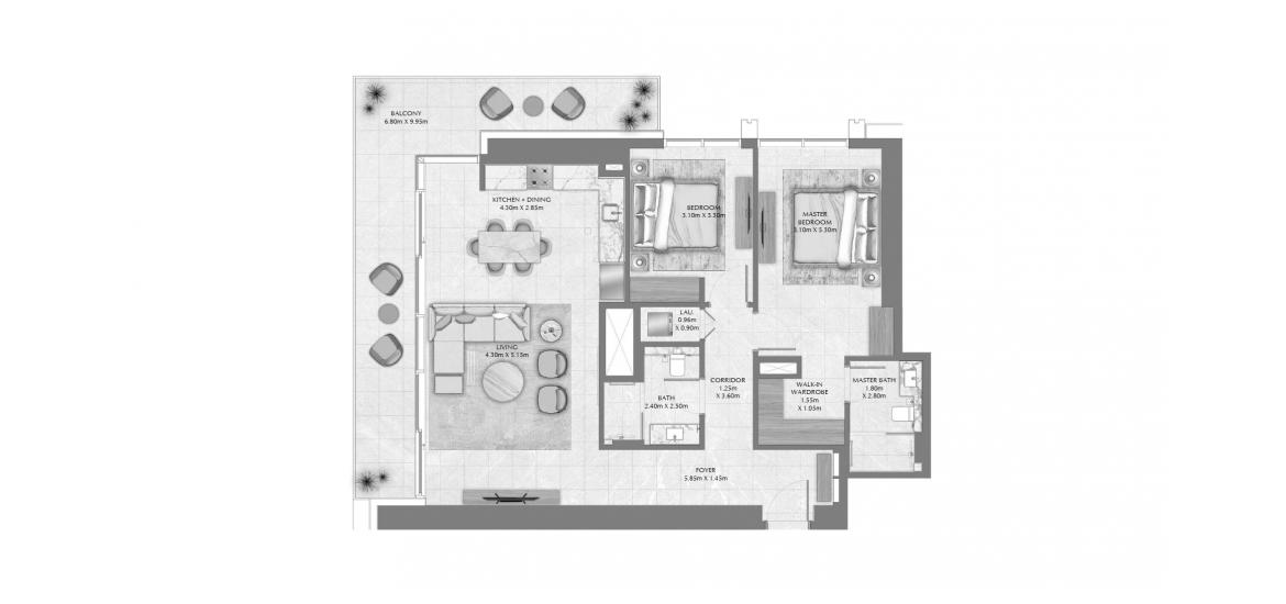 Apartment floor plan «139 SQ.M 2 BDRM», 2 bedrooms in CREEK WATERS 2 APARTMENTS