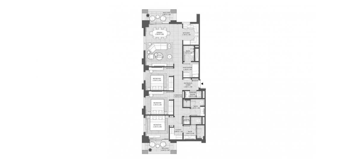Apartment floor plan «137 SQ.M 3BR BUILDING 2», 3 bedrooms in CEDAR RESIDENCES