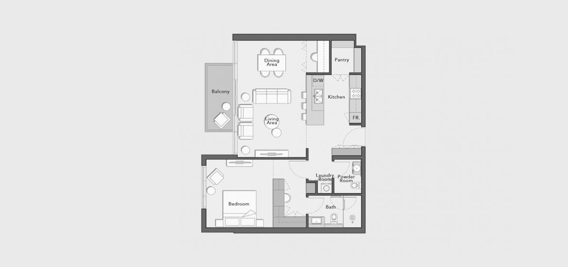 Apartment floor plan «88 SQ.M 1 BDRM TYPE B», 1 bedroom in ARBOR VIEW