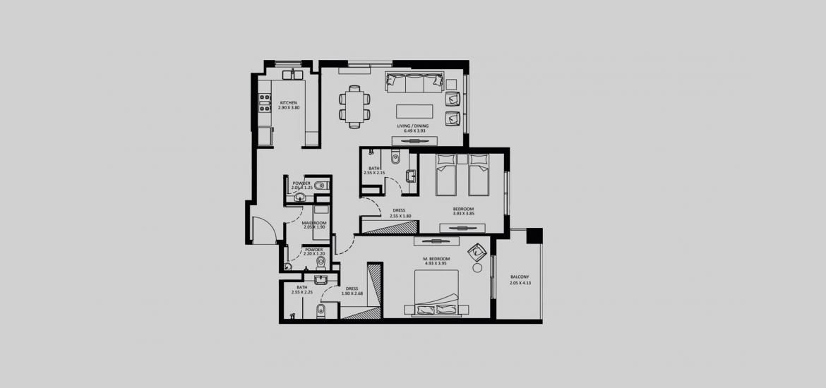 Apartment floor plan «ELEGANZ-2BD-1338-1347-TYPE-C», 2 bedrooms in ELEGANZ
