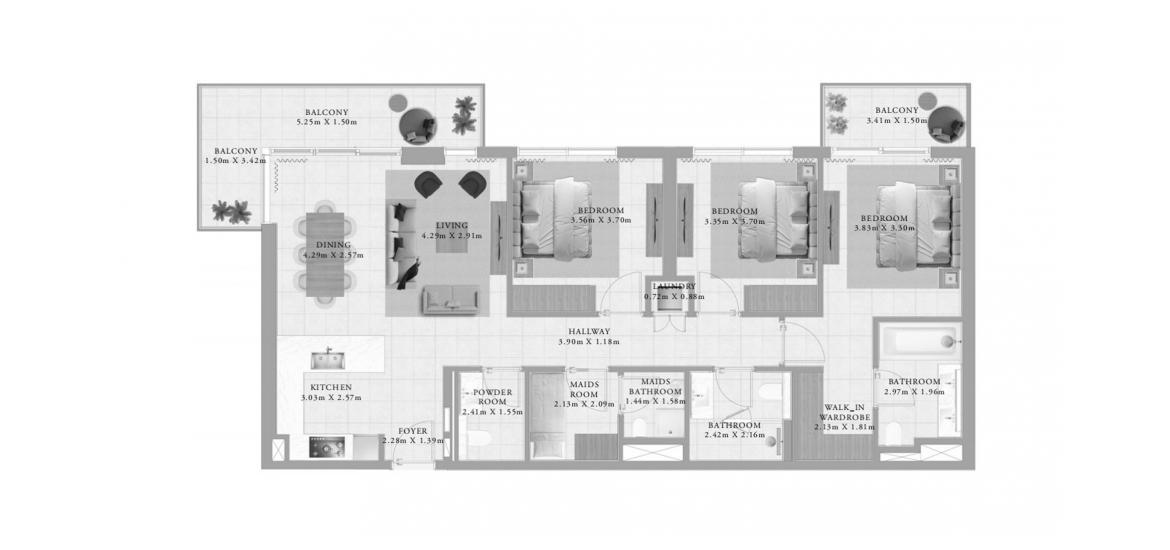Apartment floor plan «CLUB DRIVE THREE-BEDROOM-TYPE-1B-145M», 3 bedrooms in CLUB DRIVE