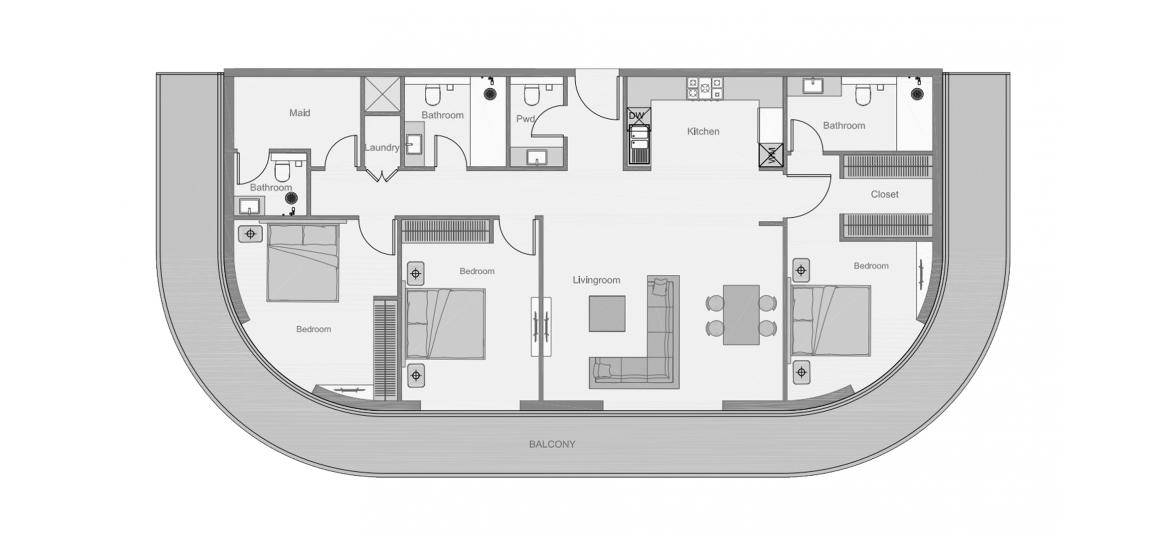 Apartment floor plan «THE CENTRAL DOWNTOWN THREE-BEDROOMS-TYPE-1-207M», 3 bedrooms in THE CENTRAL DOWNTOWN