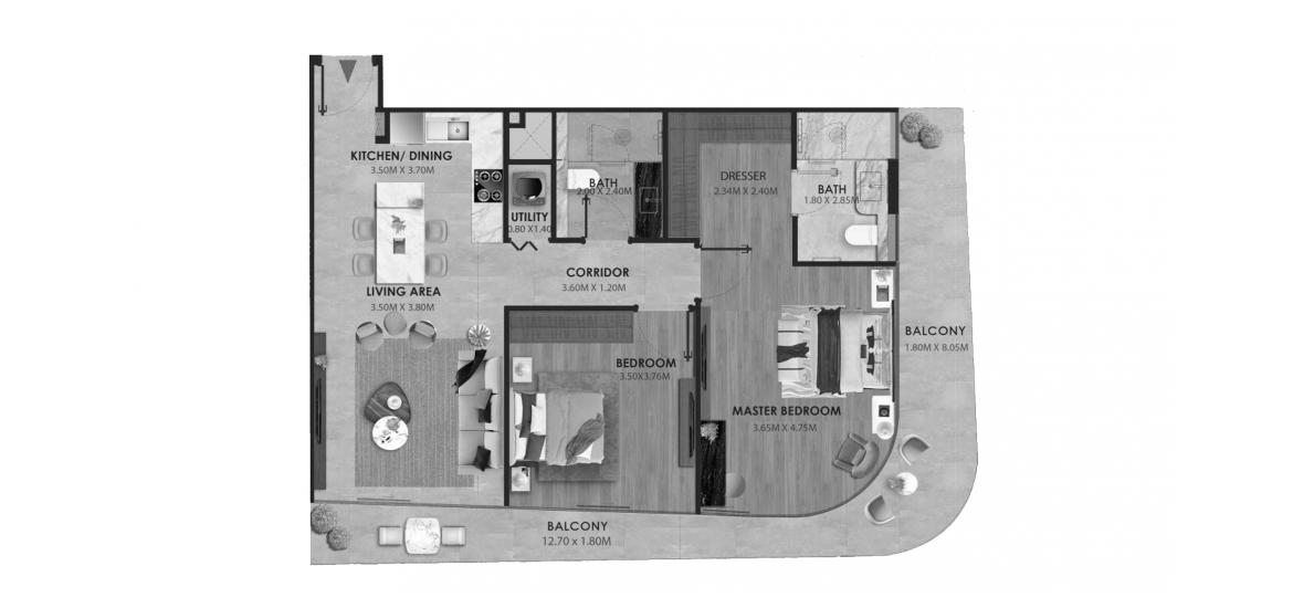 Apartment floor plan «AVELINE RESIDENCES TWO-BEDROOMS-TYPE-1-110M», 2 bedrooms in AVELINE RESIDENCES