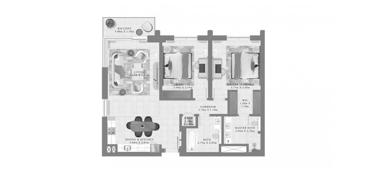 Apartment floor plan «AEON TWO-BEDROOMS-115M», 2 bedrooms in AEON