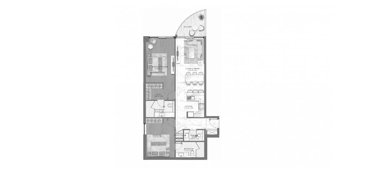 Apartment floor plan «DAMAC LAGOON VIEWS TWO-BEDROOMS-106M», 2 bedrooms in DAMAC LAGOON VIEWS